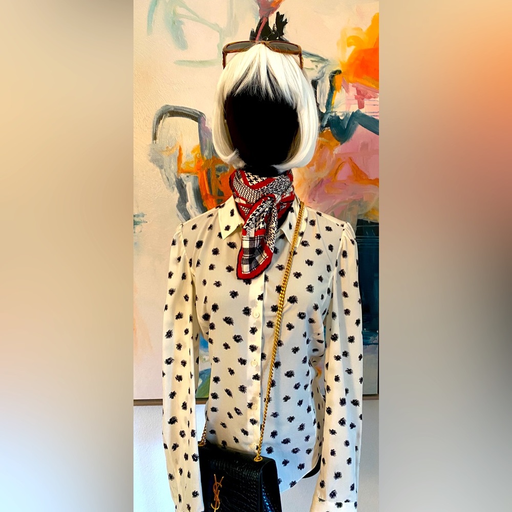 Rebecca Taylor button down Silk shirt/blouse/top white/Black.